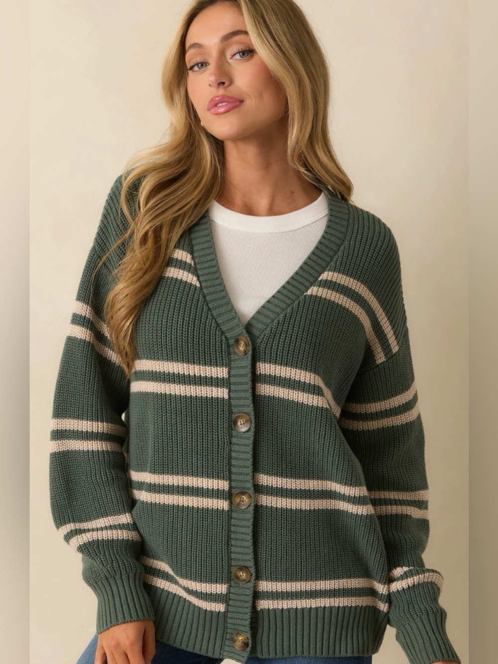 🆕 Z Supply Boyfriend Striped Cardigan In Green Cotton NWT SZ XS